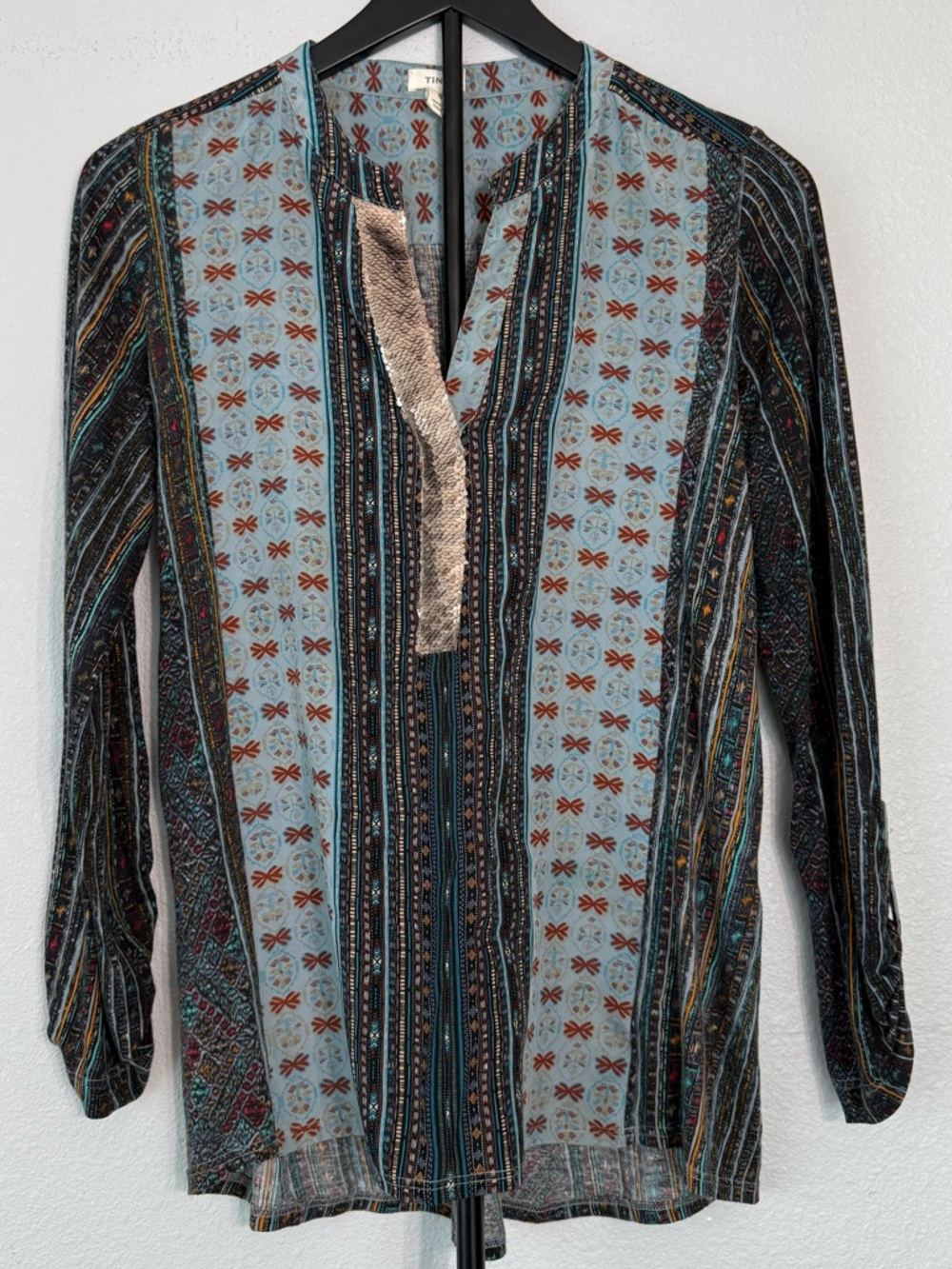 Anthropologie Tiny Devas Aztec Print Peasant Top Sequin Neckline Boho Size S - Picture 8 of 12